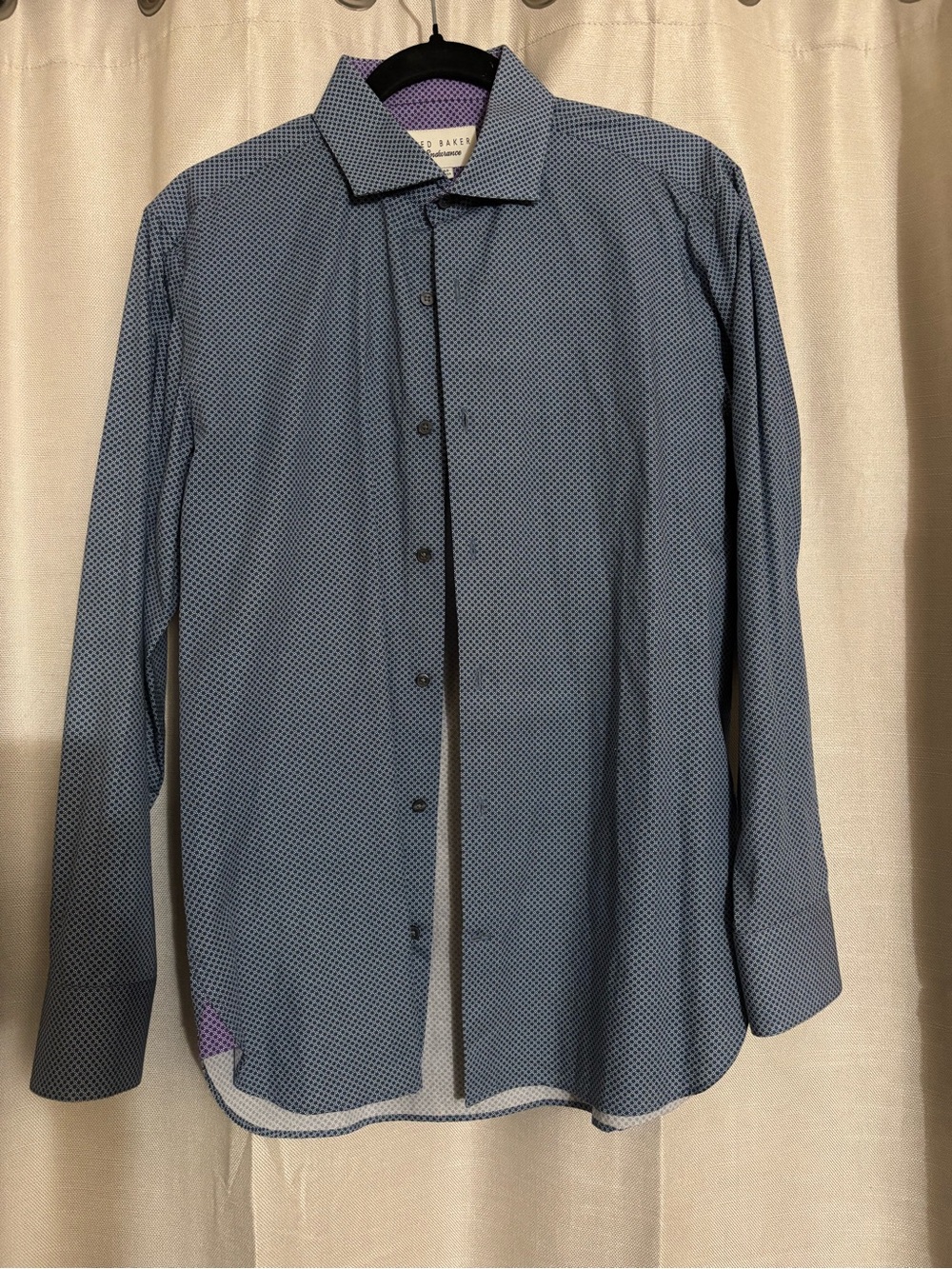 Ted Baker Blue Micro-Pattern Long-Sleeve Dress Shirt